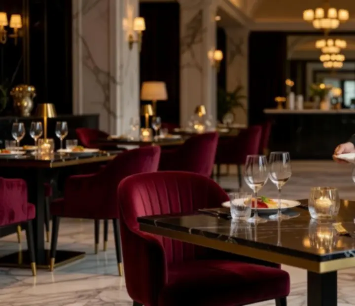 Zbliżenie na elegancko serwowane danie i kieliszek wina w restauracji Polvirestela.