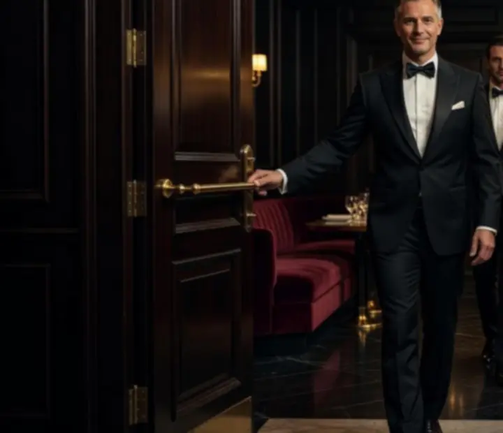 Kelner w eleganckiej restauracji Polvirestela wita gości z klasą.