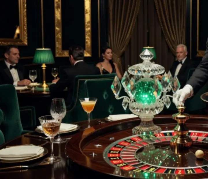 Kelner w eleganckiej restauracji serwuje dania przy stole w atmosferze kasynowego wieczoru
