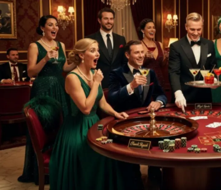 Elegancka obsługa przy stole do gry podczas wieczoru kasynowego w restauracji Polvirestela.